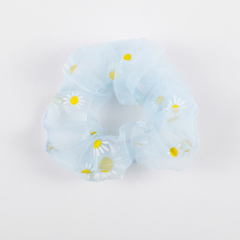 Dziewczęca gumka do włosów scrunchie z motywem kwiatuszków