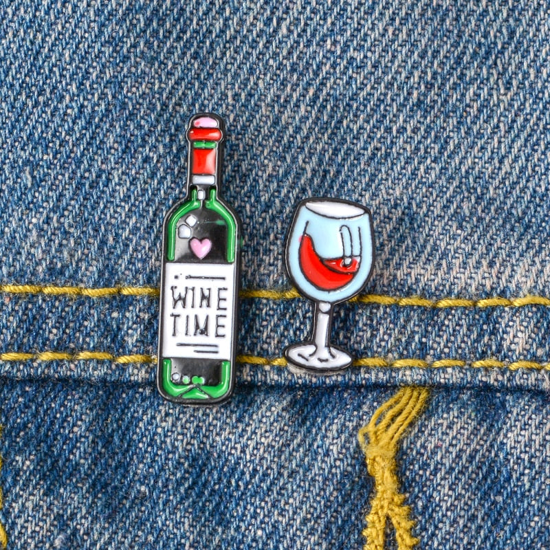Komplet przypinek - wino i kieliszek