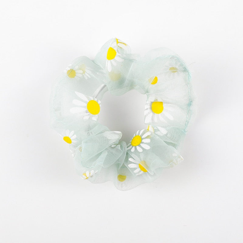 Dziewczęca gumka do włosów scrunchie z motywem kwiatuszków