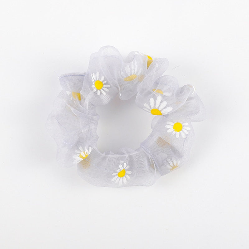 Dziewczęca gumka do włosów scrunchie z motywem kwiatuszków